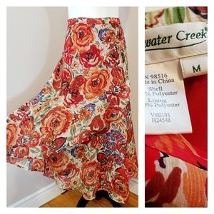 VINTAGE FLORAL RUFFLED CHIFFON SKIRT long